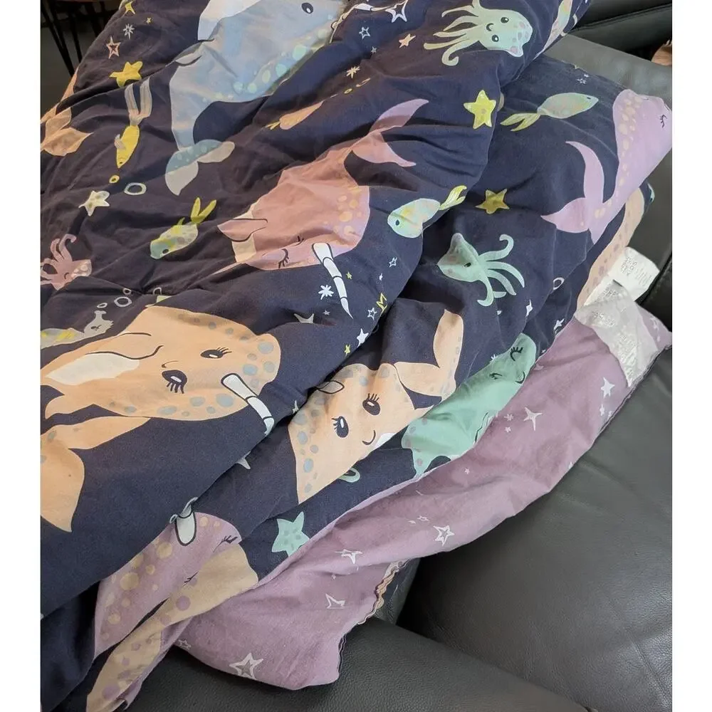 Taylor & Olive Petunia Purple Narwhal Reversible Cotton Twin Comforter